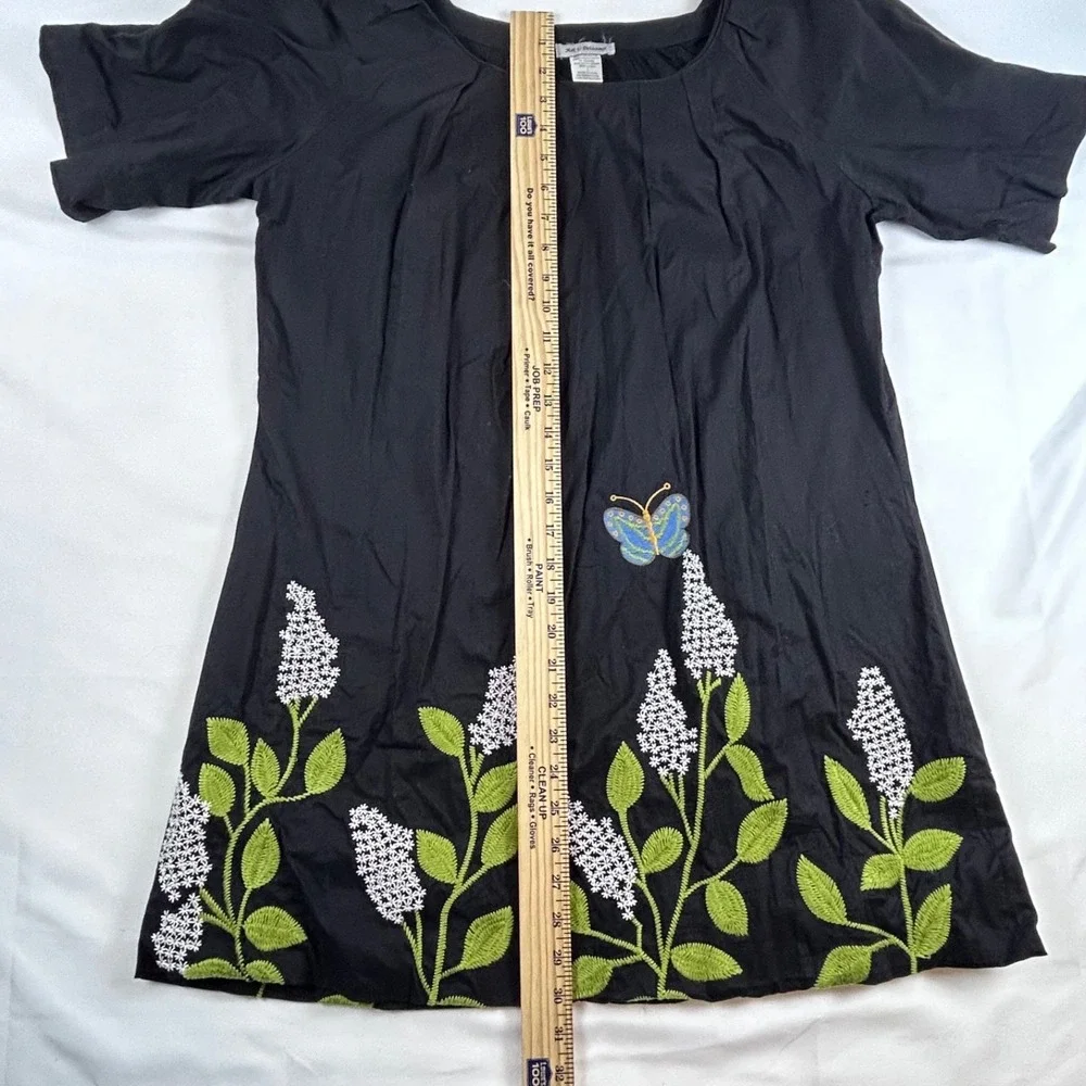 Black Floral Embroidered Butterfly Women's Artsy Chic Boho Spring Dress Sz. L - Picture 6 of 12